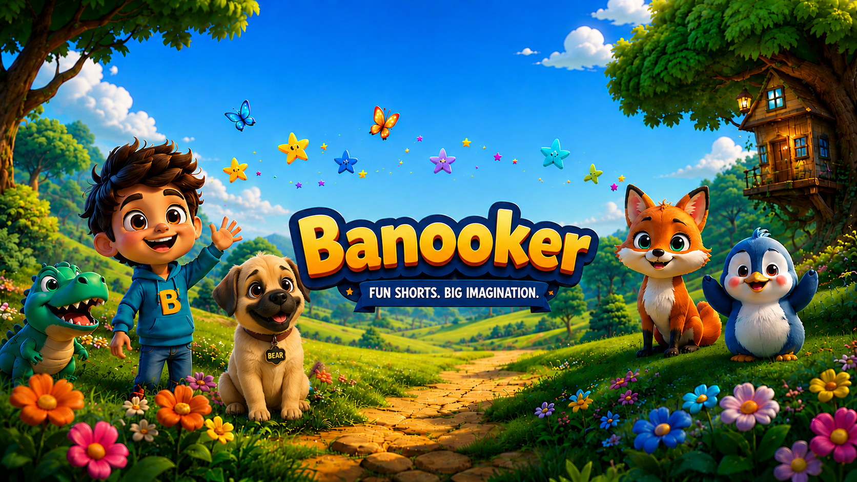 The whole Banooker crew together in a sunny meadow
